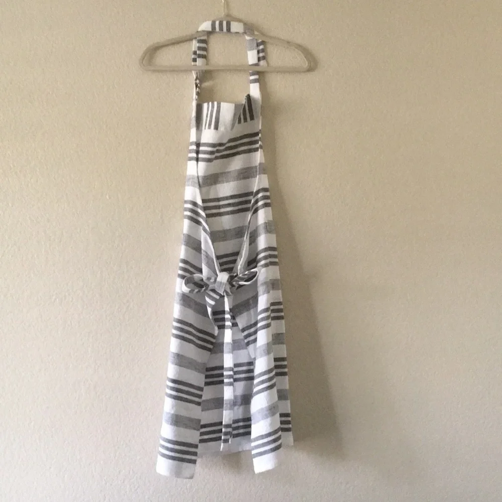 World Market Apron India 100% Cotton Farmhouse White Blue Stripe 29